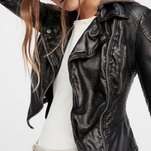 Free People Vegan Leather Moto Jacket, Black, Sz 4